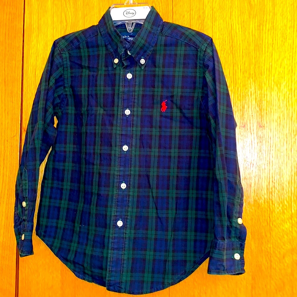 Ralph Lauren Polo pony boy’s size 4 plaid navy green black button down shirt